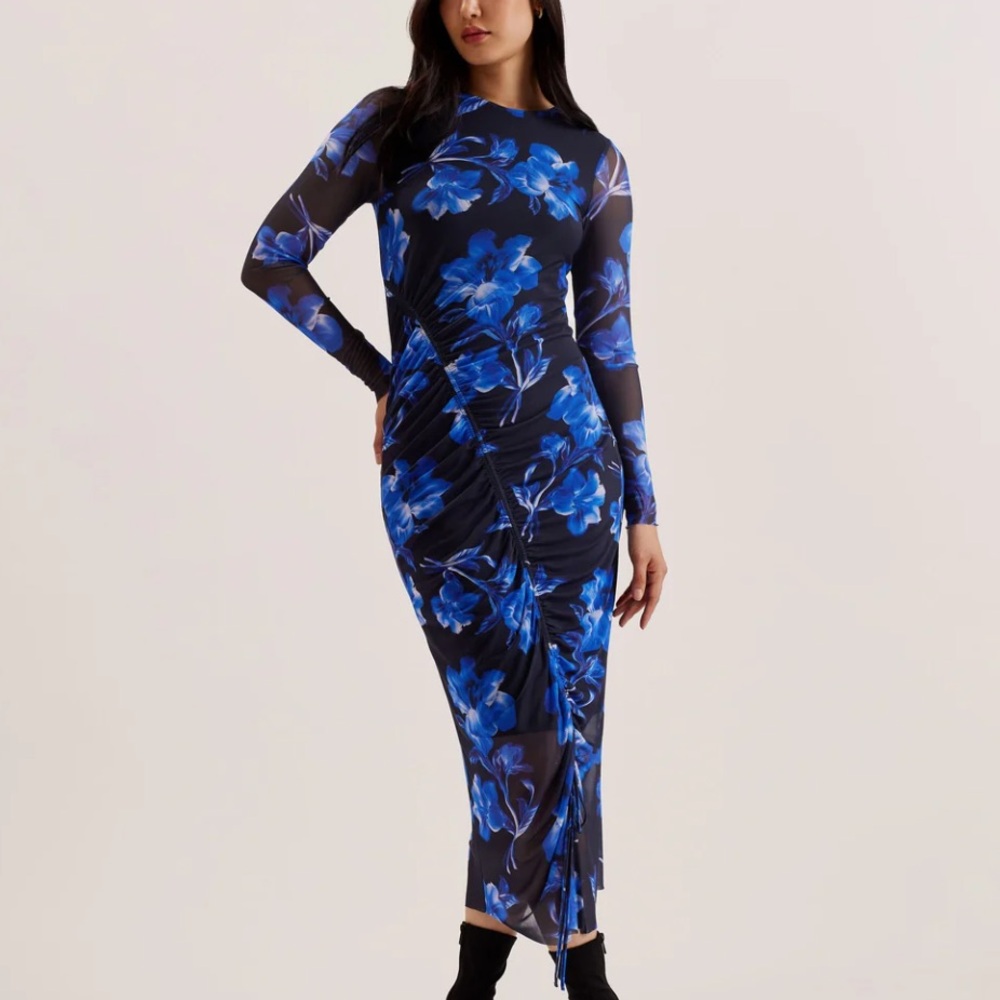 Ted Baker Black and Blue Floral Midi Dress